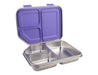 Oasis S/S 3 Compartment Bento Lunch Box 1200ml - A stainless steel bento lunch box with a purple lid, featuring three compartments for food storage.