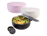 Oasis 950ml Insulated Fresh'N'Go Lunch Bowl - A set of three insulated lunch bowls in pink, white, and black, featuring lids and a logo.