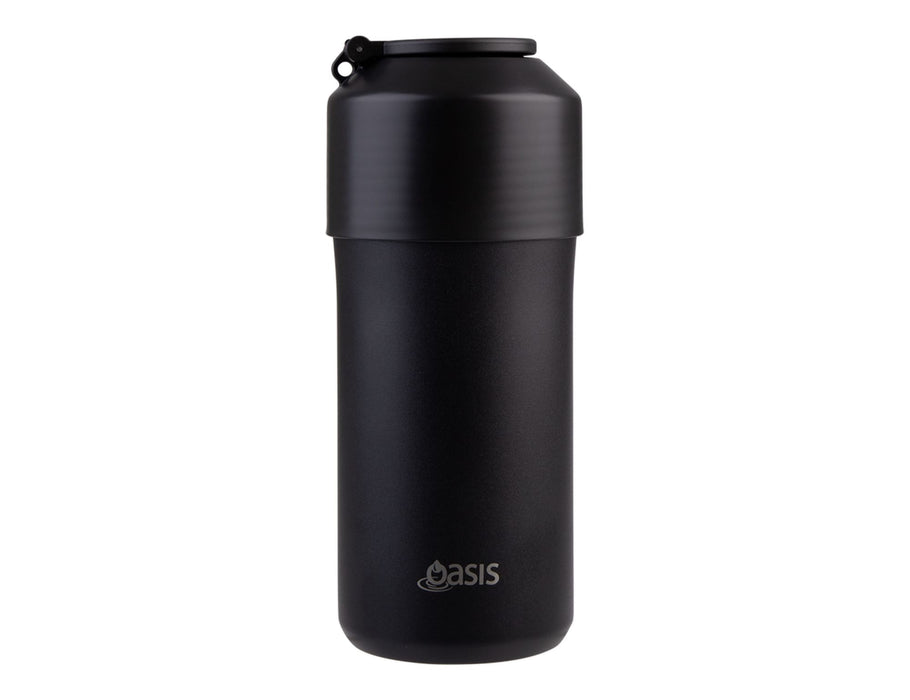 Oasis Insulated Stainless Steel Wine Cooler - A drink bottle in matte black, featuring a secure lid and an applied branding logo. Insulated stainless steel design.