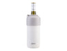 Oasis Insulated Stainless Steel Wine Cooler - An insulated stainless steel wine cooler in white and grey, designed to hold a bottle of wine. It features a logo.