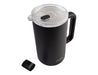 Oasis Ceramic Lined 1.5L Triple Insulated Water Pitcher - A drink bottle featuring a sleek black ceramic lined design, triple insulated, with a clear lid and handle, plus a lid cap.
