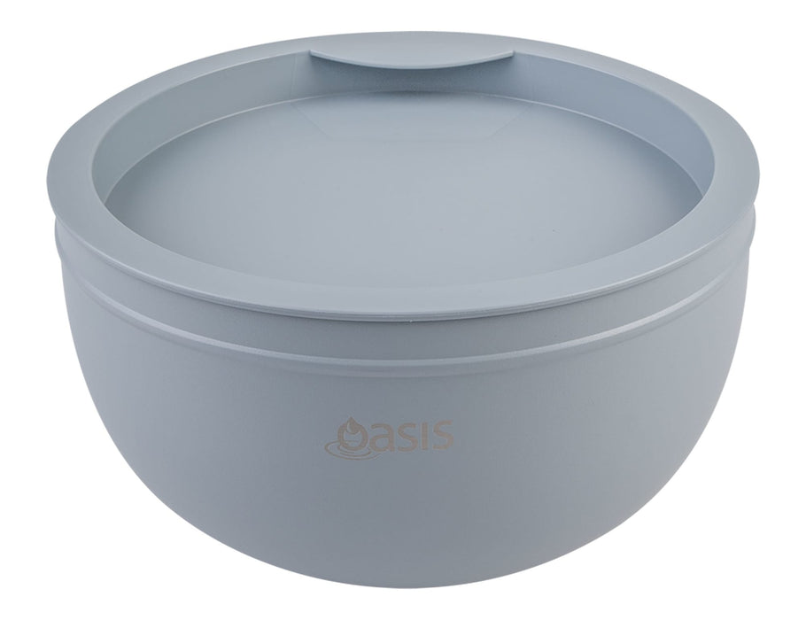 Oasis 2.8L Double Wall Salad Bowl - A salad bowl in light grey with a double wall design, featuring a lid and a subtle logo.