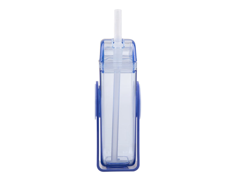 Oasis 300ml Kid's Tritan Juice Box - A drink bottle featuring a transparent body with blue accents and a built-in straw, designed for children.