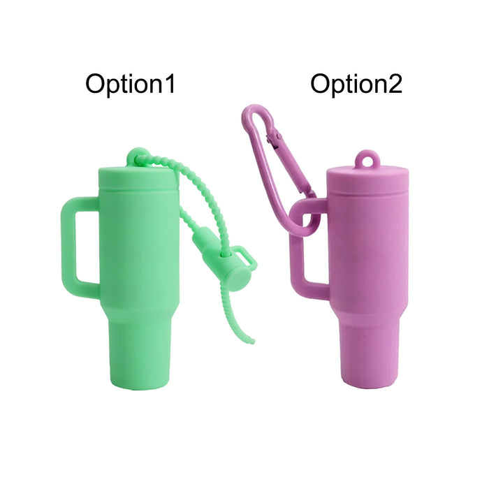 Lip Balm Holder Keychain - A mint green and a lavender lip balm holder keychain with carabiner clips and handles.