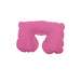 Inflatable travel Pillow - A pink inflatable travel pillow with a contoured shape for neck support, featuring a logo.