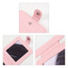 Suqare Folding Pocket Mirror - A pink square folding pocket mirror with a snap closure and a reflective surface, featuring stitching details.