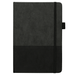 A5 Thermo Notebook w/ Recycled Paper - A5 thermo notebook in black with a textured cover and black elastic band closure, featuring a logo.