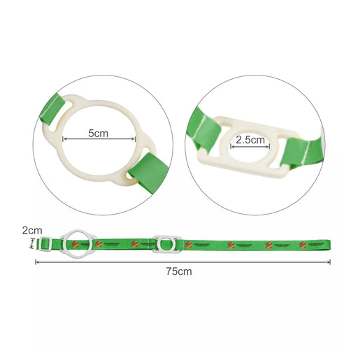 RPET 2 in 1 Water Bottle Lanyard - A green lanyard with a white hold for securing a drink bottle, measuring 75 cm in length.