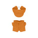Plush Doll Racing Suit Set (10cm Doll) - An orange plush doll racing suit set featuring a cap and shorts, designed for a 10cm doll.