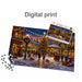 Custom Gift Box Jigsaw Puzzle - A jigsaw puzzle displaying a festive Christmas scene with a decorated tree and holiday lights, featuring an accompanying box.