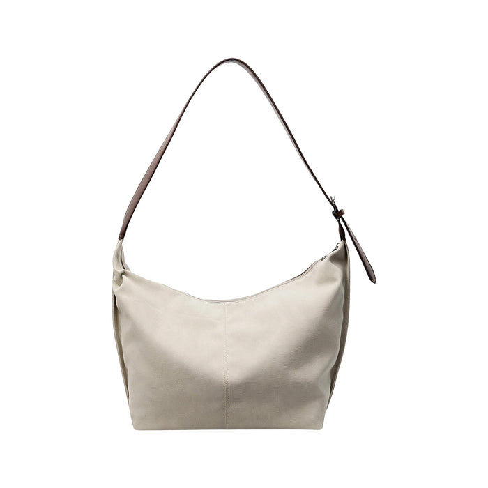 Dumpling Canvas Tote Bag - A cream-coloured tote bag with a brown shoulder strap and a smooth finish. It features a simple design and has a logo.