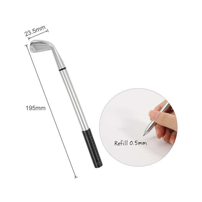 Golf Pen - A golf club-shaped pen in silver with a black grip, measuring 195mm in length. Includes a 0.5mm refill.