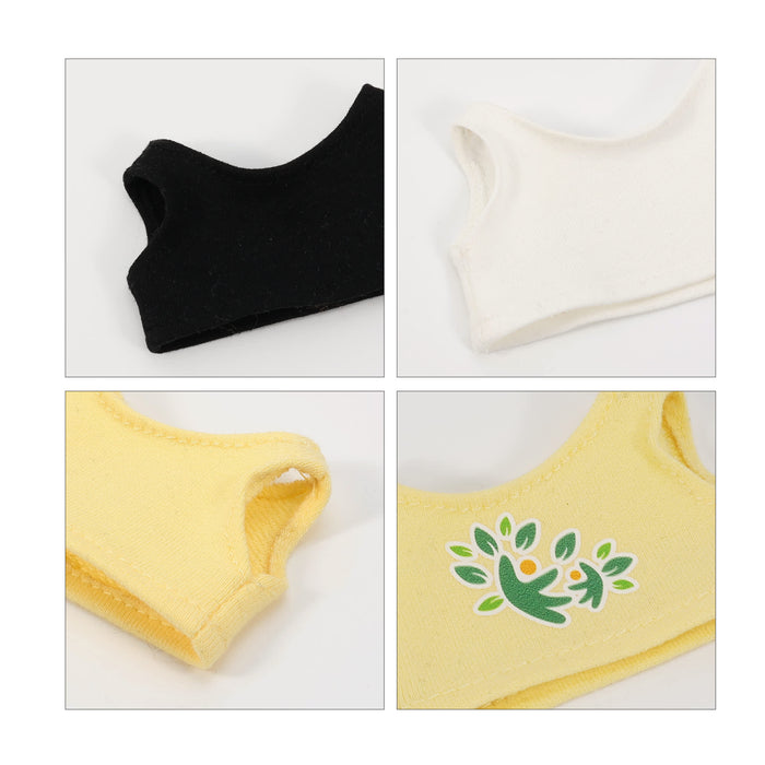 Plush Doll Basic Tank Top - Four plush doll tank tops in black, white, yellow, and a yellow one with a graphic design. Each top has a sleeveless design.