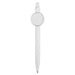 Button Badge Pen - A white plastic pen with a circular button at the top, featuring a logo.