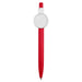 Button Badge Pen - A red plastic pen with a white button badge at the top and a black writing tip.