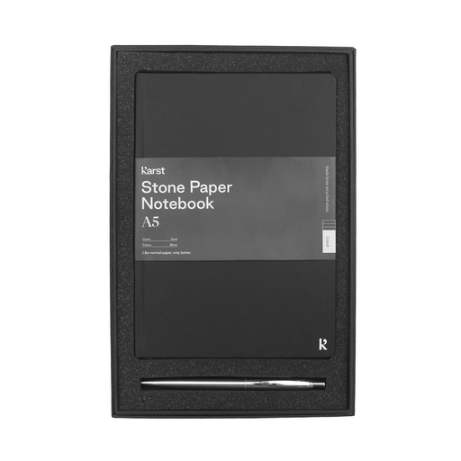 Karst A5 Stone Paper Hardcover Notebook & Recycled Stainless Steel Pen - Custom Promotional Product