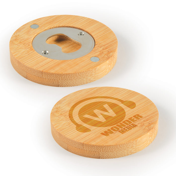 Discus Bamboo Bottle Opener Coaster - Custom Promotional Product