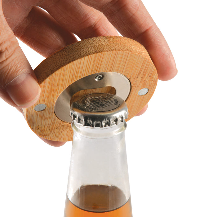 Discus Bamboo Bottle Opener Coaster - Custom Promotional Product