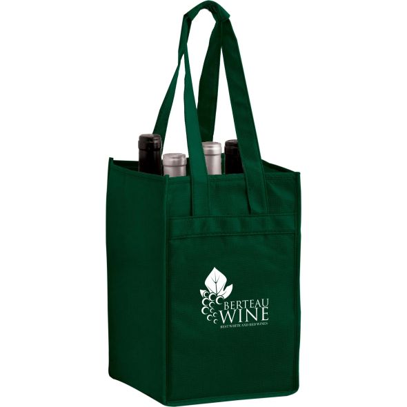 Non-Woven Polypropylene 4-Bottle Wine Tote Bag - Custom Promotional Product