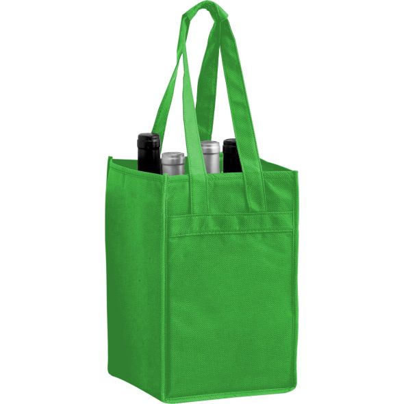 Non-Woven Polypropylene 4-Bottle Wine Tote Bag - Custom Promotional Product