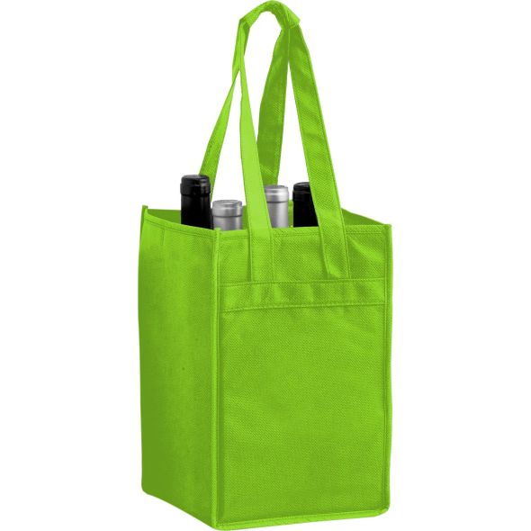 Non-Woven Polypropylene 4-Bottle Wine Tote Bag - Custom Promotional Product