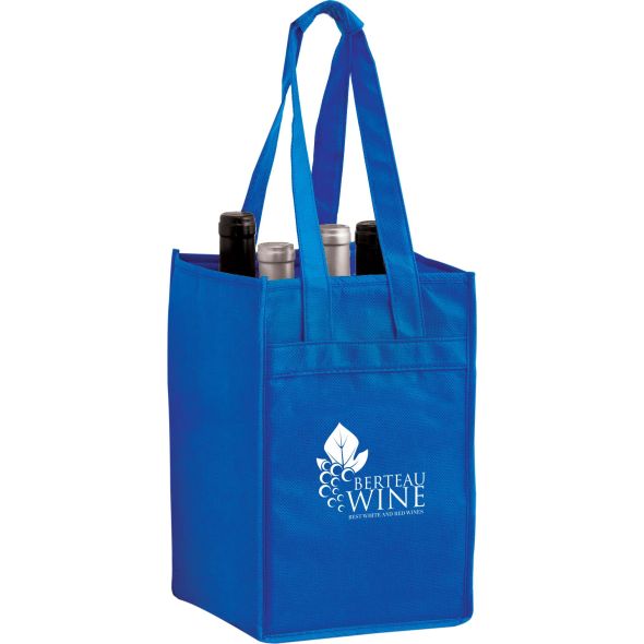 Non-Woven Polypropylene 4-Bottle Wine Tote Bag - Custom Promotional Product