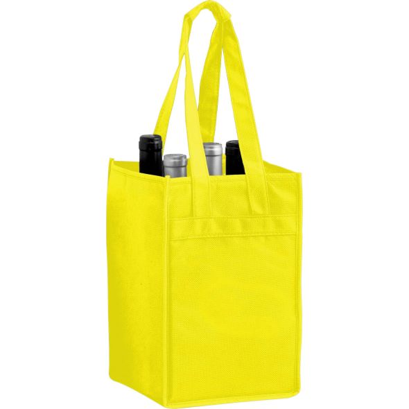 Non-Woven Polypropylene 4-Bottle Wine Tote Bag - Custom Promotional Product