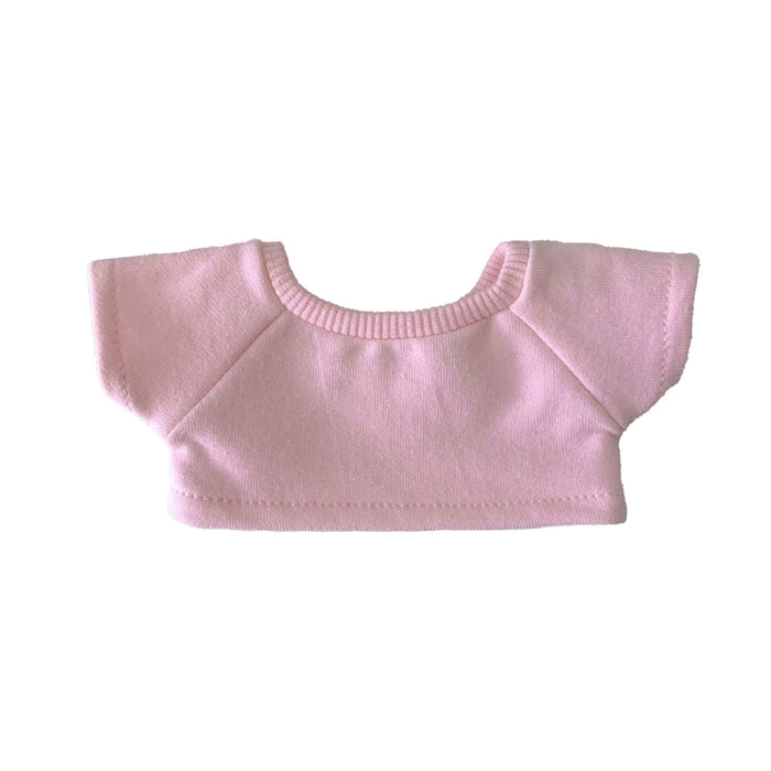 Plush Doll Basic T-Shirt - A pink basic T-shirt for plush dolls, featuring short sleeves and a ribbed neckline.