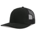 Sonic-S Organic/Recycled Trucker - A black trucker cap with a solid front and mesh back, featuring a logo on the side.