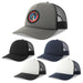 Rapper-S Recycled Polyester - A trucker cap in grey with a logo, accompanied by black, navy, and white variations.