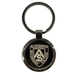 Anello Gunmetal Keychain - A gunmetal keychain featuring a circular design with a logo and a silver keyring attachment.