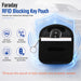 Faraday RFID Blocking Key Pouch - A black RFID blocking key pouch featuring a zipper, keychain, and a clear front pocket for keyless entry fobs.