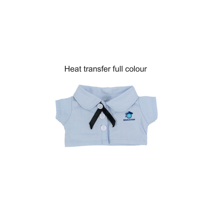 Plush Doll Uniform Set (15–17cm Doll) - A light blue doll shirt with a collar and buttons, featuring a logo on the front.
