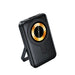 10000mAh Magnetic Wireless  Power Bank with Phone Stand - A black 10000mAh magnetic wireless power bank with a phone stand and a circular gold accent. It features a logo.