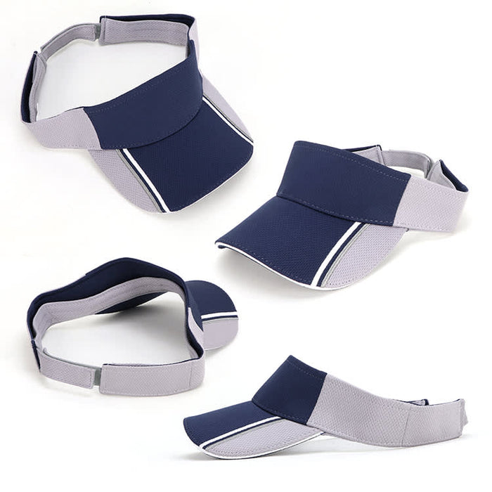 Mesh Knit Visor - A navy and grey mesh knit visor featuring a logo, designed for headwear and sun protection.