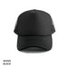 Polymesh Trucker Cap - A black Polymesh Trucker Cap with a solid front and mesh back, featuring a logo.