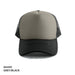 Polymesh Trucker Cap - A grey and black Polymesh trucker cap featuring a structured front and mesh sides, with a logo on the front.