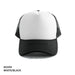 Polymesh Trucker Cap - A white and black Polymesh Trucker Cap featuring a curved brim and mesh back, with a logo on the front.