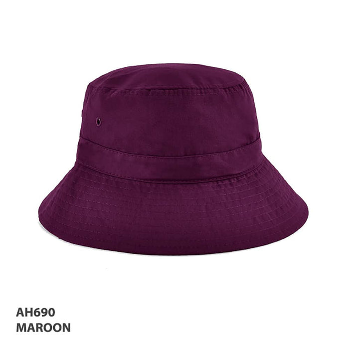Polyviscose School Bckt - A maroon bucket hat with a wide brim and an interior sweatband, featuring a logo.
