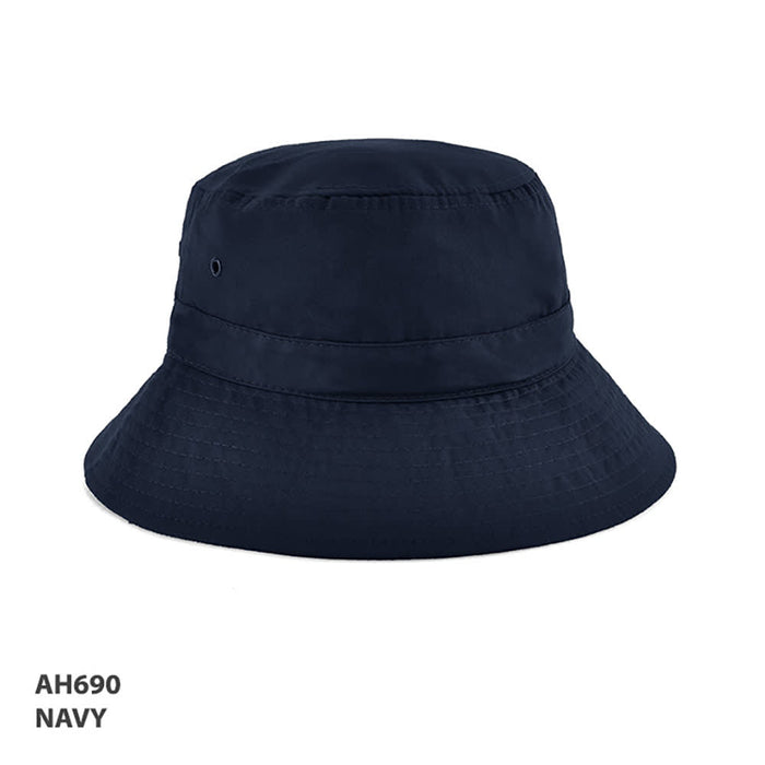 Polyviscose School Bckt - A navy bucket hat with a wide brim and a logo, made from polyviscose material.