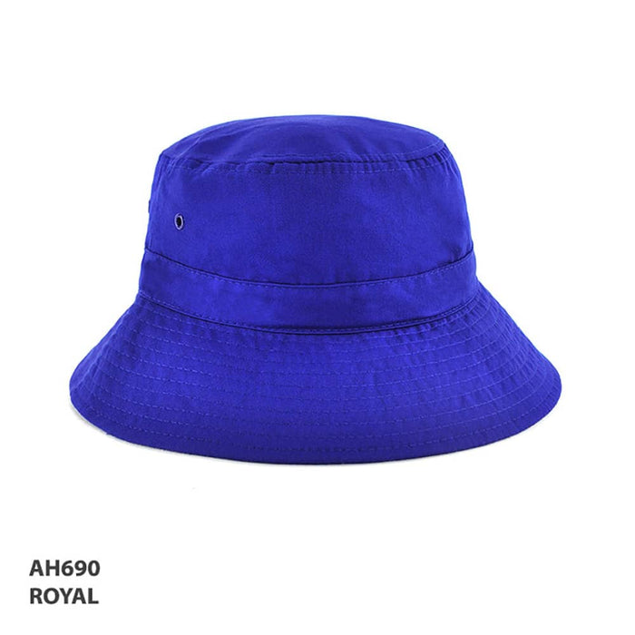 Polyviscose School Bckt - A royal blue bucket hat featuring a wide brim and a logo. Perfect for casual outdoor wear.