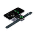Everest 3-in-1 15W Magnetic Wireless Charging Station - A magnetic wireless charging station with a black finish, designed for a smartphone and smartwatch, featuring a circular display.
