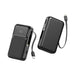 Brunswick PD 22.5W Retractable Cable Power Bank - 10000 mAh (Stock) - A black retractable cable power bank featuring a 10000 mAh capacity and an LED battery indicator.