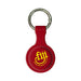 Aspen Silicone Airtag Case - A red silicone Airtag case with a keychain attachment and a logo on the front.