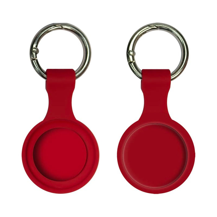 Aspen Silicone Airtag Case - A red silicone Airtag case featuring a keyring attachment, displaying both front and back views.