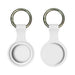 Aspen Silicone Airtag Case - A white silicone Airtag case with a round design and keyring attachment, featuring a branding logo.