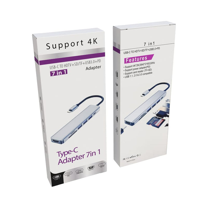 Hayden Type-C Hub (Type-C, Type-A, HDMI, PD100W) - A Type-C adapter in a box, featuring multiple ports including HDMI and USB, displayed in a white package with branding.