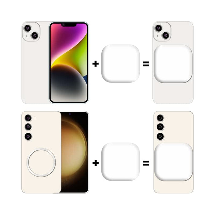 Essex Magnetic LED Selfie Light - A promotional image featuring mobile phones in white, showing a magnetic LED selfie light concept with its shape and design.