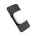 Essex Magnetic LED Selfie Light - A white magnetic LED selfie light attached to a black smartphone. The product has a logo on its surface.