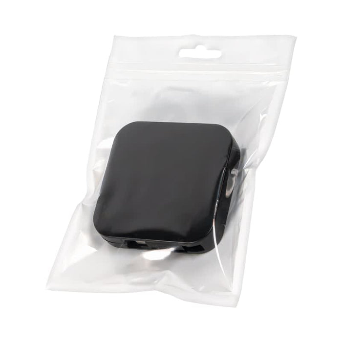 Avola Retractable Fast Charge Cable and Stand - A black retractable fast charge cable and stand in a clear plastic packaging.